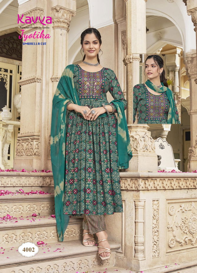 Jyotika Vol 4 By Kavya Capsule Foil Printed Embroidery Kurti Bottom With Dupatta Wholesale Online
